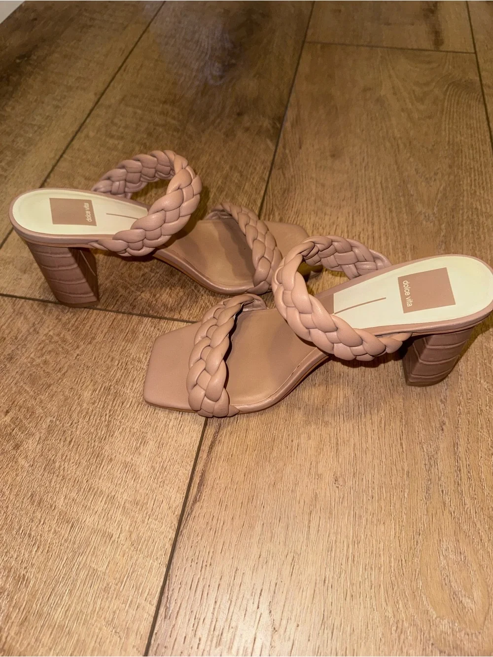 Dolce Vita Tan Braided Two-Strap Block Heel